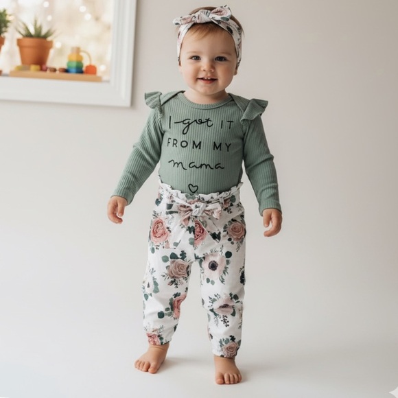 I Got It From My Mama Floral Baby Outfit 0–3M | 3-Piece Set - Picture 1 of 17
